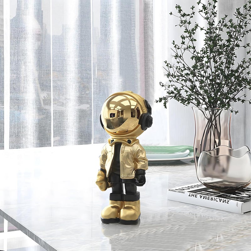 Dosker Small Astronaut Statues Mini Spaceman Sculpture Polyresin Arts Gifts Gold Figurine Ornament Room Decor for Men,Home and Desktop Accessories Tabletop Decoration, Living Room, Office, Bookshelf - Image 2